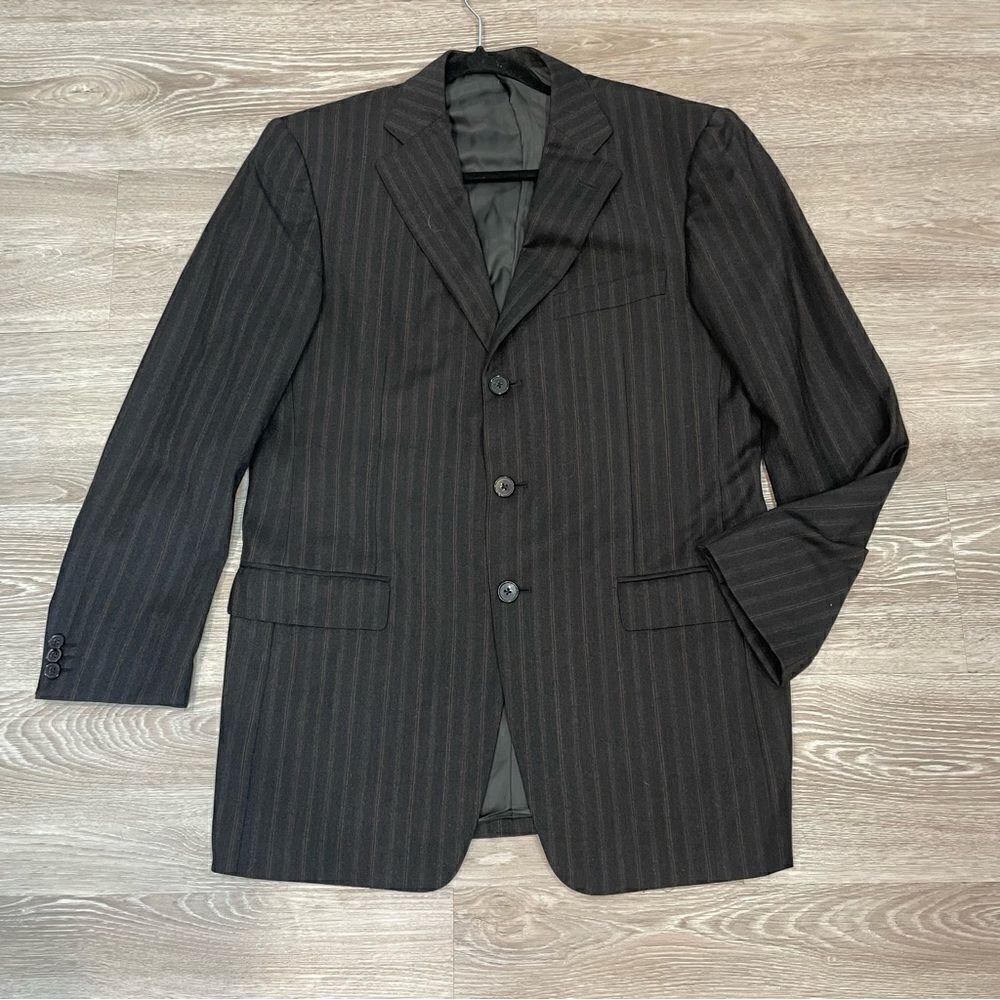 Ermenegildo Zegna Roma Cashmere Wool Black Brown 3-Button Blazer 48R Striped